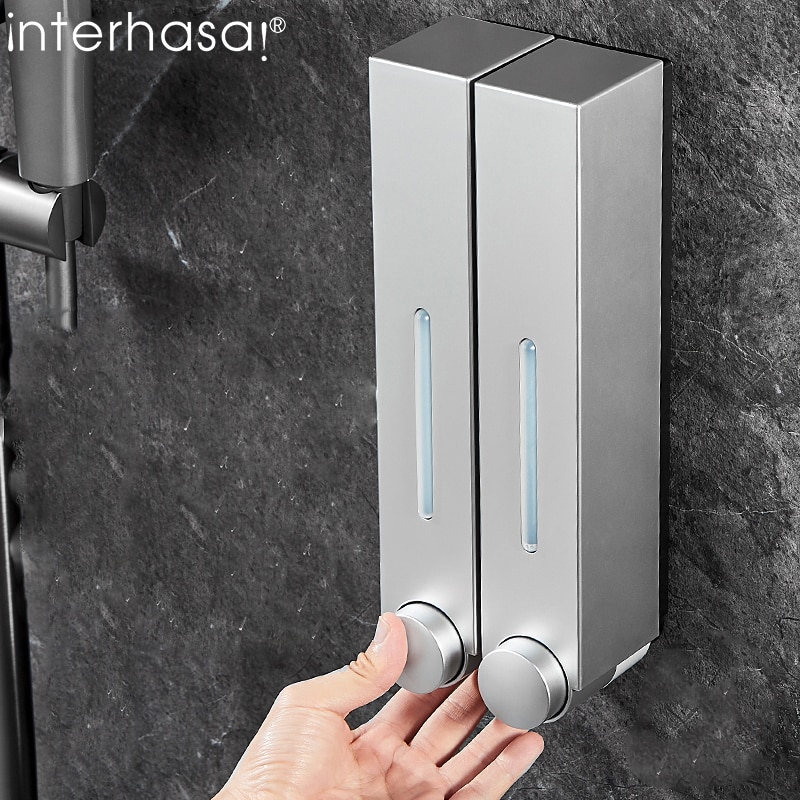 interhasa Liquid Soap Dispenser Wall Mounted Shower Soap Shampoo Dispenser Toilet Shower Gel Detergent Dispenser for